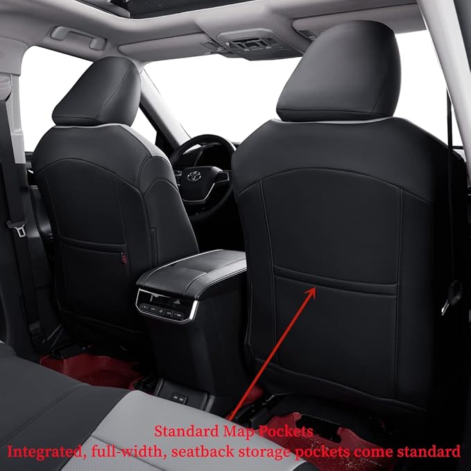 coverdream Custom Seat Covers Compatible with Select Toyota Highlander 2014 2015 2016 2017 2018 2019,Three Row,Second Row 40/60 Split - Leatherette (Black/Gray,Full Set)