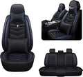 MVRVMV Seat Covers for Ford Edge 2007-2024, Waterproof Leather Auto Seat Cover with 2* Neck Pillow and 2* Lumbar Support (5 Seat Luxury,Black-Blue)