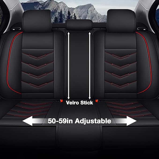 MVRVMV for Ford Edge 2007-2024 Seat Covers, Waterproof Leather Seat Cover with 2* Neck Pillow and 2* Lumbar Support (5 Seat Luxury,Black-Red)