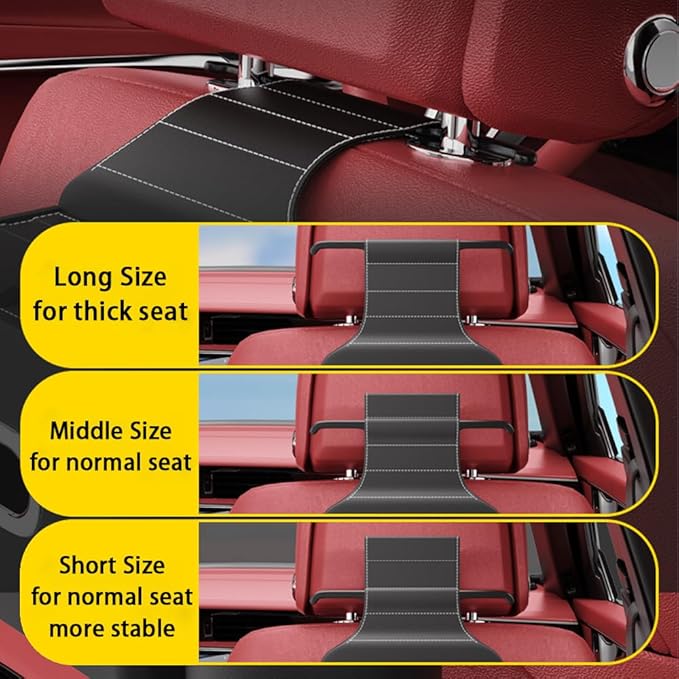 Seat Back Organizer, Full Leather Cover Tissue Case Headrest Storage Box with 2 Cup Holders and Hook Multi-functional Durable Back Seat Storage Tool for Family Travel and Kids Care Black
