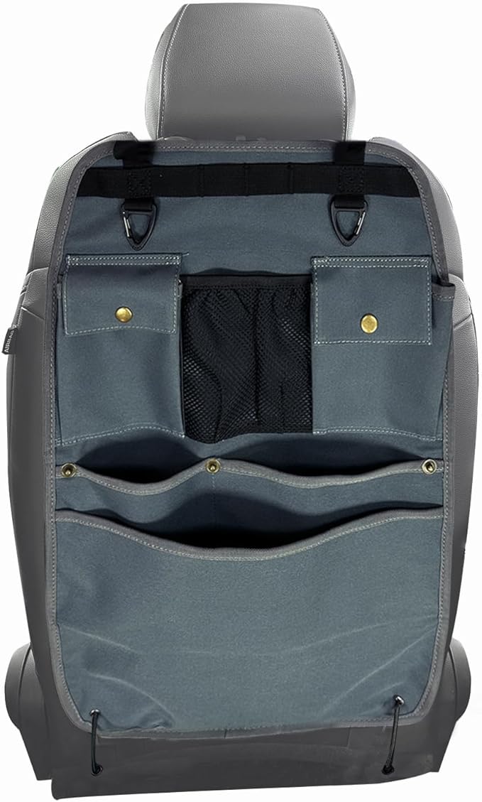 BEATUNEE Car Seat Back Organizer with Multiple Pockets and Hooks (grey)