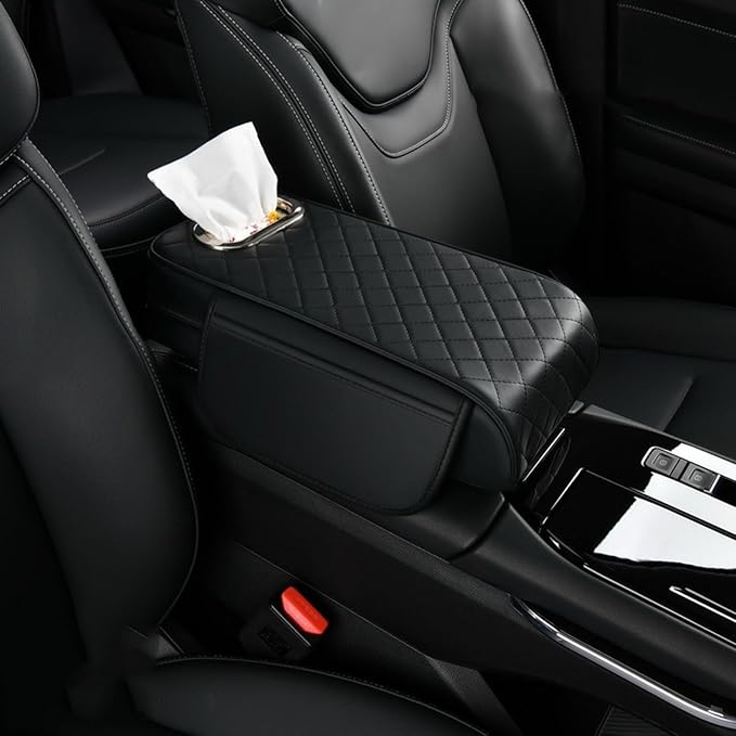 Car Armrest Pad for Hyundai Venue 2020–2025, Center Console Cover with Memory Foam Cushion, Anti-Slip Protector, Arm Rest Cushion Car Interior Accessories,A Black