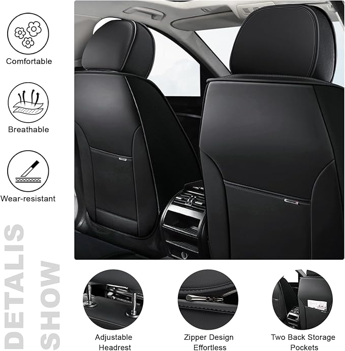 AREKA 5 Seat Covers for Honda Accord 2003-2026 Breathable Car Seat Covers,Anti-Slip Waterproof Car Seat Protectors with Airbag,Automotive Vehicle Cushion with Storage Pockets (Standard,Black)