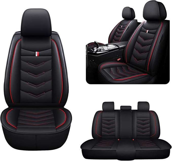MVRVMV for Ford Edge 2007-2024 Seat Covers, Waterproof Leather Seat Cover (5 Seat Standard,Black-Red)