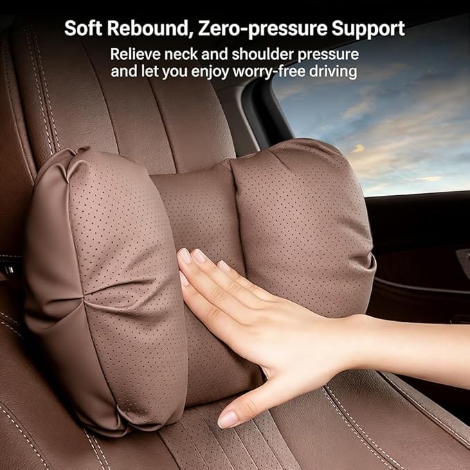 Car Neck Pillow & Lumbar Support for Lincoln Aviator 2020-2024 Ergonomic Breathable Mesh Auto Seat Back Cushion Headrest,Brown-Neck & Lumbar Set