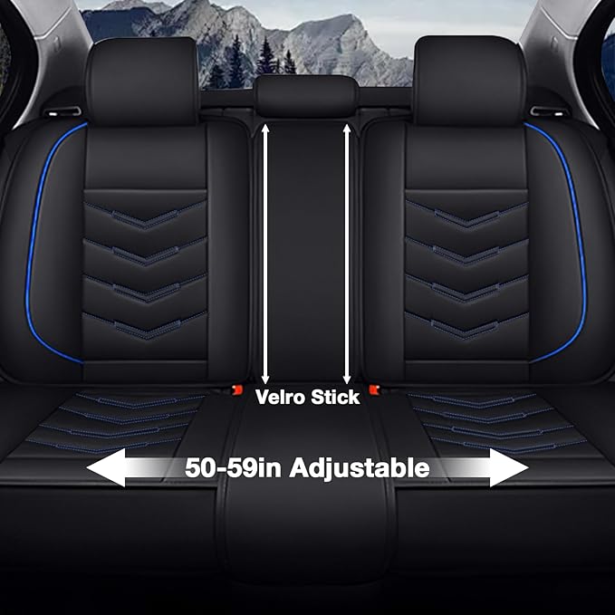 MVRVMV Seat Covers for Ford Ranger 2005-2026, Waterproof Leather Auto Seat Cover with 2* Neck Pillow and 2* Lumbar Support (5 Seat Luxury,Black-Blue)