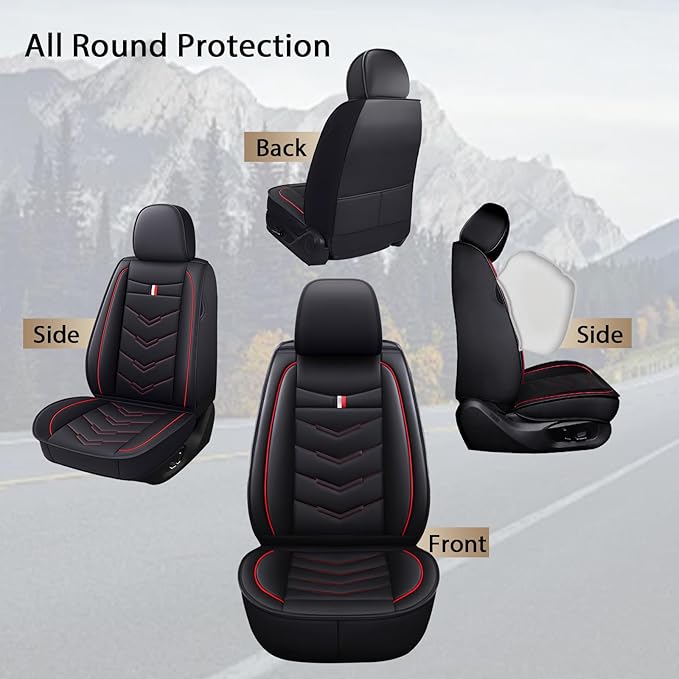 MVRVMV for Ford Bronco Sport 2021-2026 Seat Covers, Waterproof Leather Seat Cover (5 Seat Standard,Black-Red)