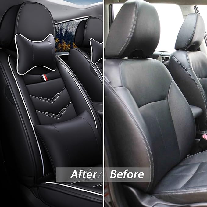 MVRVMV Luxury Car Seat Covers for Honda Pilot 2010-2026, Wear-Resistant Front and Rear Seat Cover with 2* Neck Pillow and 2* Lumbar Support (8 Seat Luxury, Black-White