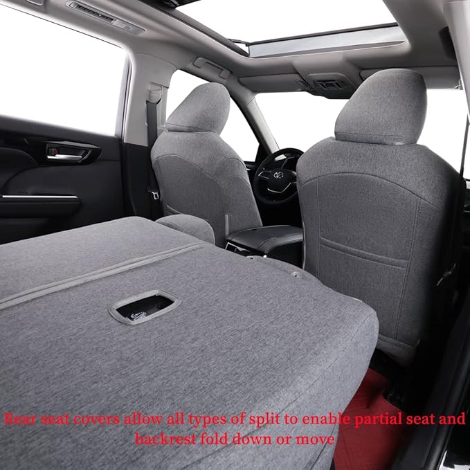 coverdream Highlander Seat Covers Full Set for 2020-2026 Toyota Highlander SUV Seat Cushion,2nd Row Captain Chair,Fully Covered,Breathable Polyester Car Seat Protector (Gray)