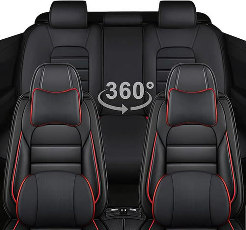 AREKA 5 Car Seat Covers for Honda Accord 2003-2026 Breathable Leather,Waterproof Car Seat Protectors with Comfort Headrest Pillows,Automotive Vehicle Cushion with Storage Pockets (Luxury,Redline)