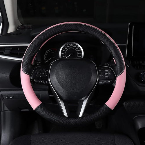 Auto Car Leather Steering Wheel Cover Anti Slip Wrap 15" (Pink)