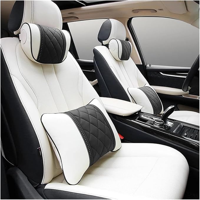 Luxury NAPPA Headrest Compatible For Mercedes Maybach S-Class Leather Lumbar Pillows Car Neck Travel Seat Cushion Support Car Accessories(Beige black Maybac)