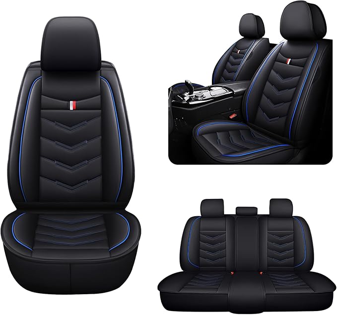 MVRVMV Seat Covers for Ford Ranger 2005-2026, Waterproof Leather Auto Seat Cover (5 Seat Standard,Black-Blue)