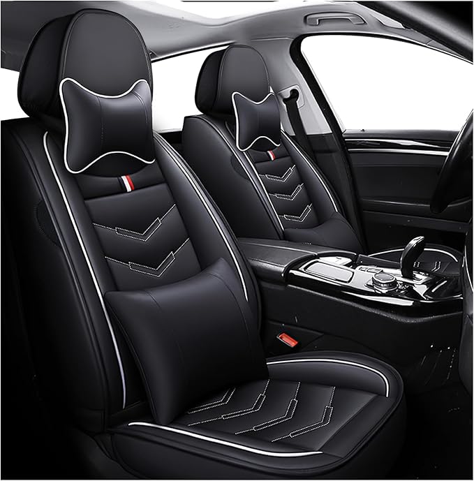 MVRVMV Luxury Car Seat Covers for Honda Pilot 2010-2026, Nappa Leather Auto Seat Cover with 2 Neck Pillows and 2 Lumbar Supports (2 Seat Luxury, Black-White)