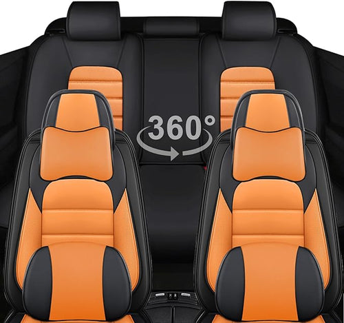 AREKA 5 Car Seat Covers for Honda Accord 2003-2026 Breathable Leather,Waterproof Car Seat Protectors with Comfort Headrest Pillows,Automotive Vehicle Cushion with Storage Pockets (Luxury,Orange)