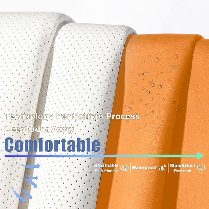 AREKA 2 Car Seat Covers for Honda Civic 2002-2026 Breathable Leather,Waterproof Car Seat Protectors with Comfort Headrest Pillows,Automotive Vehicle Cushion with Storage Pockets (Luxury,Orange)