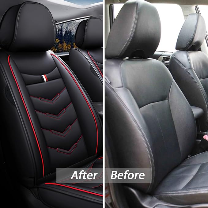 MVRVMV for Ford F-150 2010-2026 Seat Covers, Waterproof Leather Seat Cover (2 Seat Standard,Black-Red)