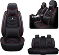 MVRVMV for Ford F-150 2010-2026 Seat Covers, Waterproof Leather Seat Cover with 2* Neck Pillow and 2* Lumbar Support (5 Seat Luxury,Black-Red)