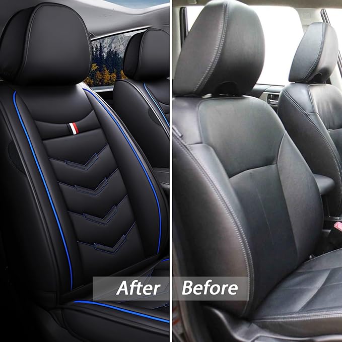 MVRVMV 2-Seat Car Seat Covers for Honda Pilot 2010-2026, Waterproof Non-Slip Wear-Resistant Leather Seat Cover (2 Seat Standard, Black-Blue)
