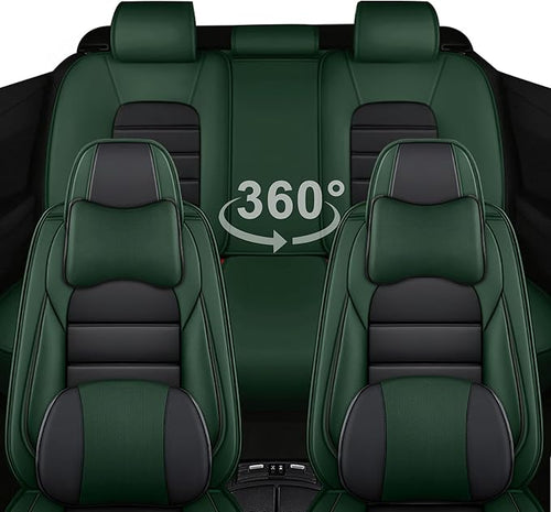 AREKA 5 Car Seat Covers for Honda Accord 2003-2026 Breathable Leather,Waterproof Car Seat Protectors with Comfort Headrest Pillows,Automotive Vehicle Cushion with Storage Pockets (Luxury,Green)