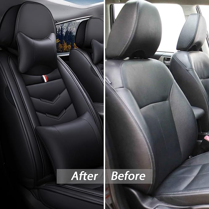 MVRVMV Car Seat Covers for Ford Explorer 2012-2026, Waterproof & Wear-Resistant Front and Rear Seat Protectors with 2* Neck Pillow and 2* Lumbar Support (7 Seat Luxury, Black