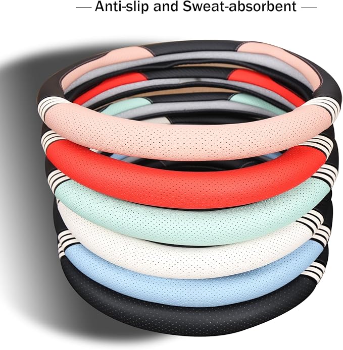 Cute Steering Wheel Cover D Shape for Women Men Breathable Universal 15 inch,Black and Blue