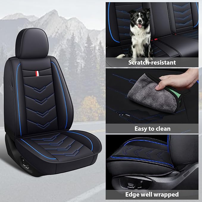 MVRVMV Seat Covers for Ford Expedition 2007-2026, Waterproof Leather Auto Seat Cover (5 Seat Standard,Black-Blue)