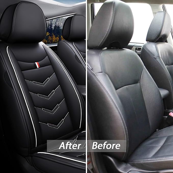 MVRVMV 5-Seat Car Seat Covers for Honda Pilot 2010-2026, Waterproof Non-Slip Wear-Resistant Leather Seat Cover (5 Seat Standard, Black-White)