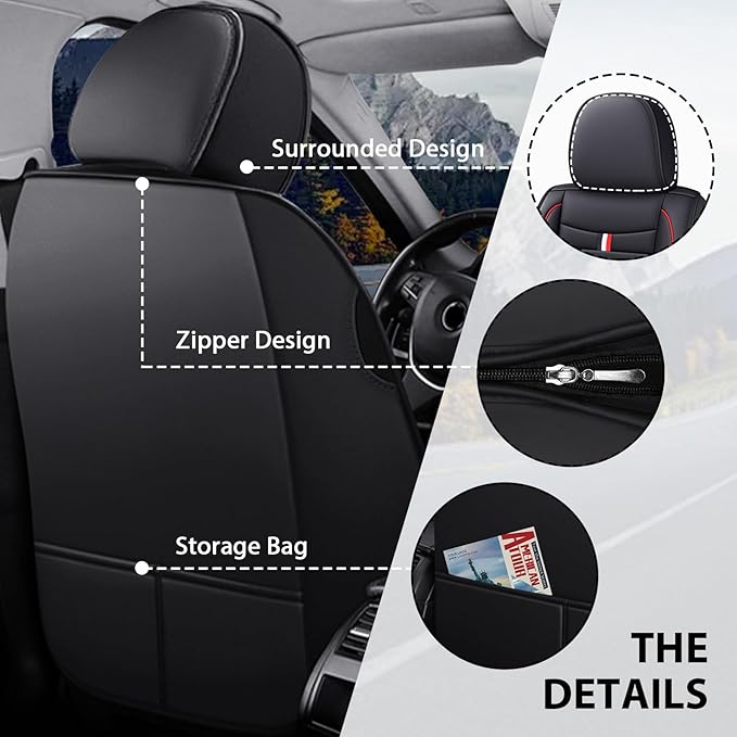 MVRVMV Luxury Car Seat Covers for Honda Pilot 2010-2026, Nappa Leather Auto Seat Cover with 2 Neck Pillows and 2 Lumbar Supports (5 Seat Luxury, Black-Red)