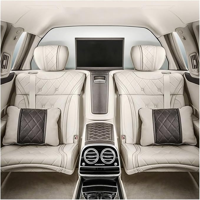 Luxury NAPPA Headrest Compatible For Mercedes Maybach S-Class Leather Lumbar Pillows Car Neck Travel Seat Cushion Support Car Accessories(Beige Maybac)