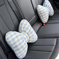 Car Accessories Plaid Bow Headrest Lumbar Pillow 4PCs Set Cotton Linen Elegant Soft Car Seat Cushions for Daily Commuting Trave (Blue Plaid,4pcs)