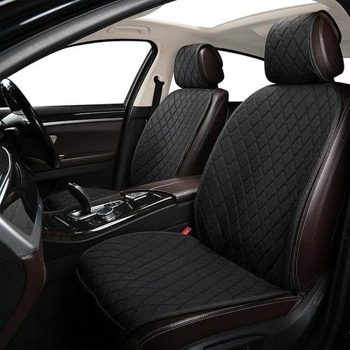 BaoLL 2PCS Linen Front Seat Covers for Cars Sideless Seat Covers Breathable Cloth Fabric Car Seat Protector Universal Fit Most Automotive, SUV, Trucks, Van(Black)