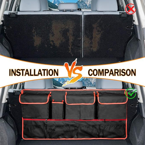 Back Seat Organizer Compatible with SUV Hanging Trunk Storage Bag, All-Weather Trunk Accessories Seat Back Organizer for SUV, Car Interior Accessories(Black and Red)