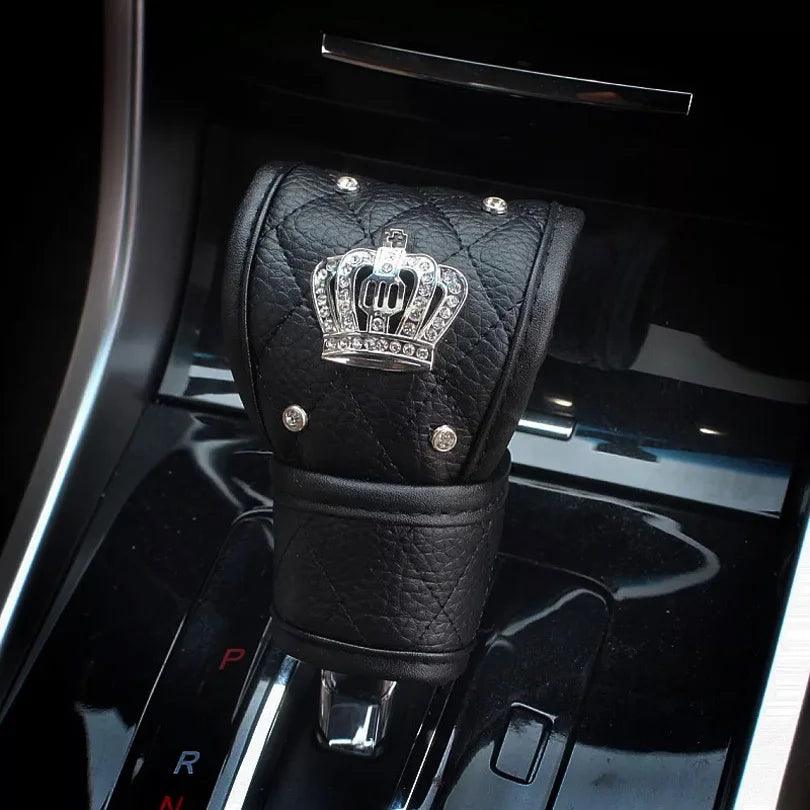 PU Leather Bling Rhinestone Crown Steering Wheel Cover - Black